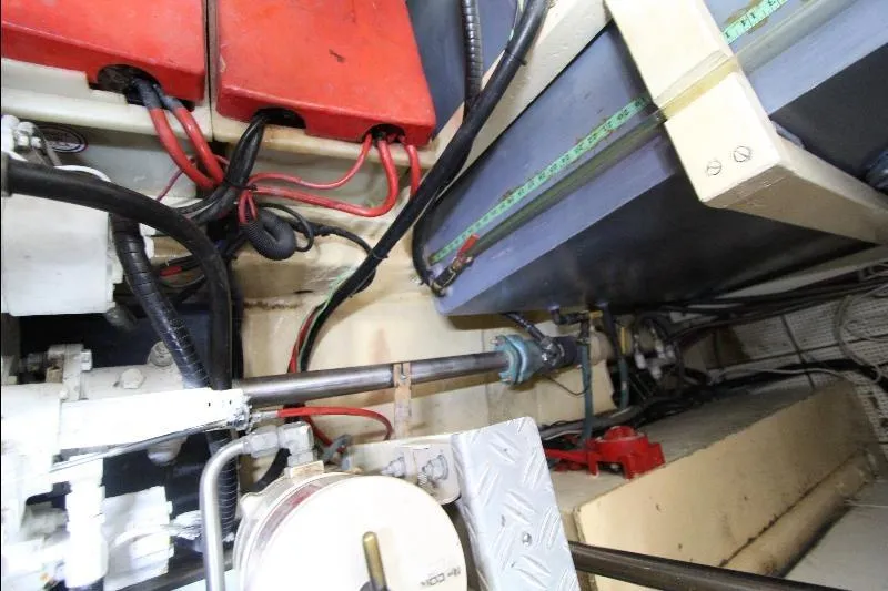  Yacht Photos Pics Engine room of 1989 Grand Banks Classic boat with visible wiring and components.