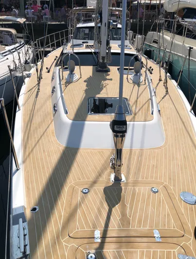 Pneumatic Yacht Photos Pics Outbound 56 sailboat deck, 2020 model, featuring sleek design and modern fittings.