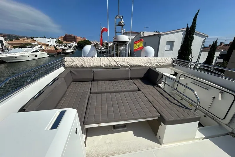  Yacht Photos Pics Luxurious 2018 Prestige 680S yacht with spacious sun deck and comfortable seating.