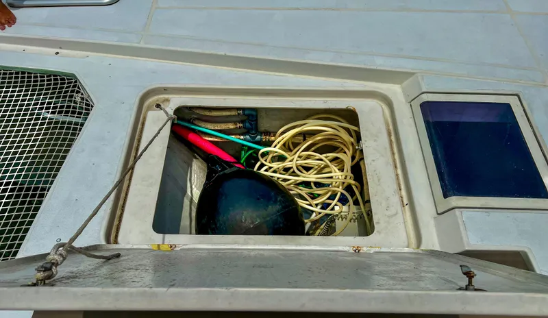 Octopus Yacht Photos Pics Storage compartment on a 2017 Fountaine Pajot Ipanema 58 Power Catamaran.