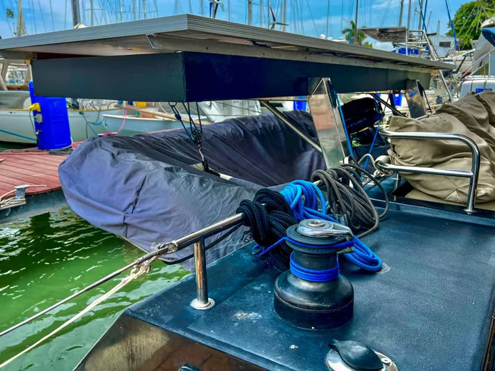 Octopus Yacht Photos Pics 2017 Fountaine Pajot Ipanema 58 Power Catamaran docked, featuring deck equipment and mooring lines.