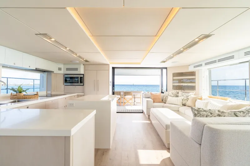  Yacht Photos Pics Luxurious yacht interior with modern kitchen and ocean view, Two Oceans 555 - 008, 2025 model.