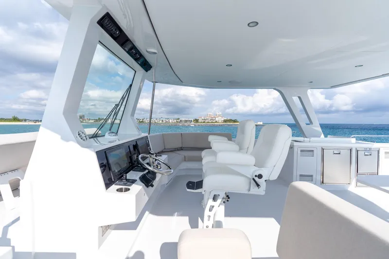  Yacht Photos Pics Luxurious 2025 Two Oceans 555-008 yacht interior with modern helm and ocean view.