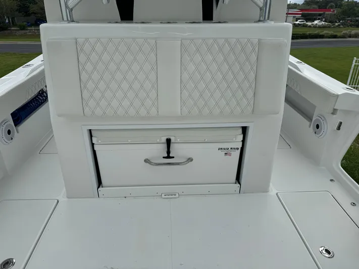  Yacht Photos Pics 2023 Front Runner 36 Center Console boat interior with storage compartment.