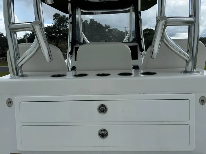  Yacht Photos Pics 2023 Front Runner 36 Center Console boat with rod holders and storage drawers.
