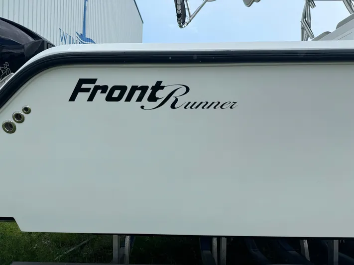  Yacht Photos Pics 2023 Front Runner 36 Center Console boat side view with logo.