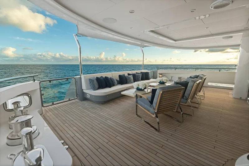 Moonraker Yacht Photos Pics Luxurious Bilgin 156 yacht deck with elegant seating, ocean view, and modern design, 2019 model.