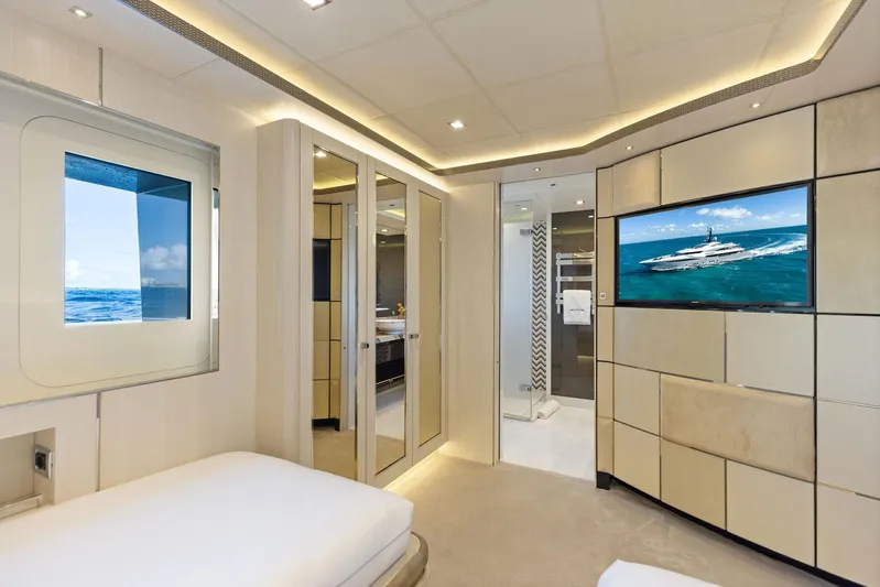 Moonraker Yacht Photos Pics Luxurious interior of 2019 Bilgin 156 yacht with modern design and ocean view.