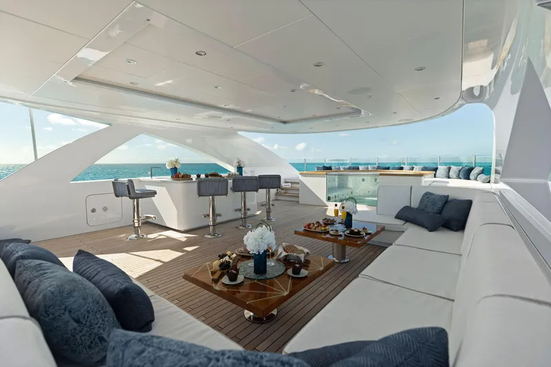 Moonraker Yacht Photos Pics Luxurious 2019 Bilgin 156 yacht interior with elegant seating and ocean view.