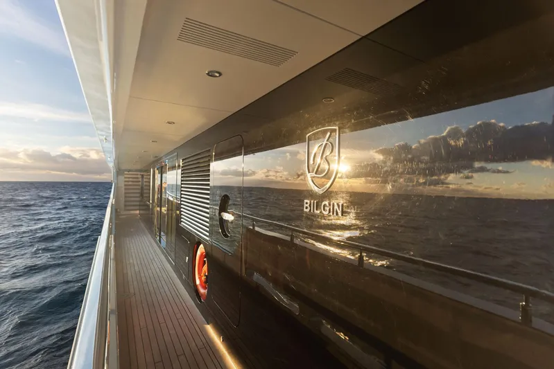 Moonraker Yacht Photos Pics Luxurious Bilgin 156 yacht reflecting sunset over the ocean, 2019 model.