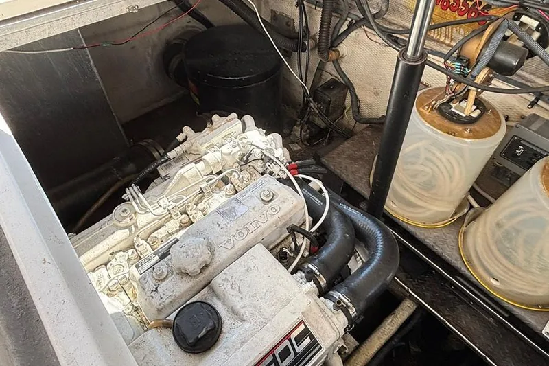  Yacht Photos Pics Engine compartment of a 2005 Regal Commodore 4260 with Volvo components visible.