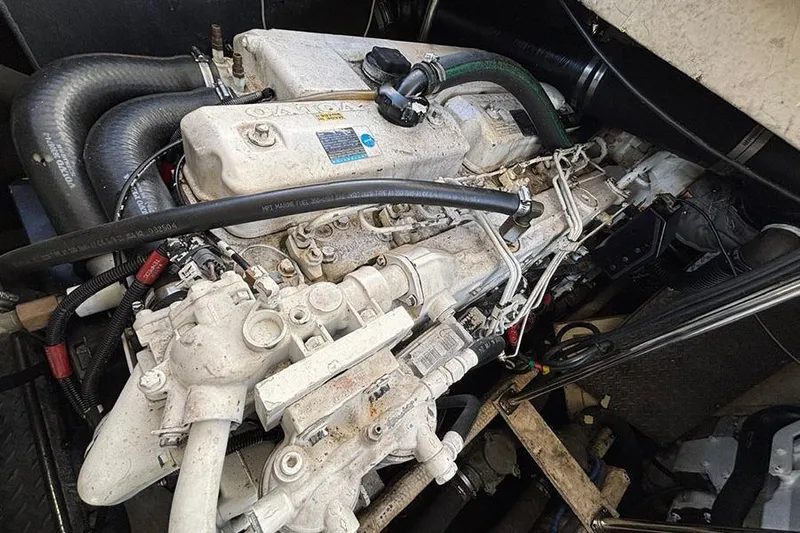  Yacht Photos Pics Engine of a 2005 Regal Commodore 4260 boat, showcasing intricate mechanical components.