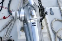 Anchor winch on 2019 Custom Patago 40 yacht deck with ropes and chains.