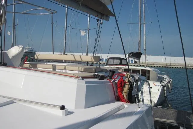  Yacht Photos Pics 2020 Bali 4.3 catamaran docked at marina with clear blue sky.