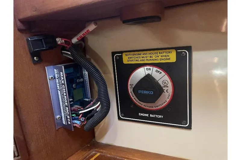  Yacht Photos Pics Battery switch and charger in 1999 Island Packet 380 sailboat.