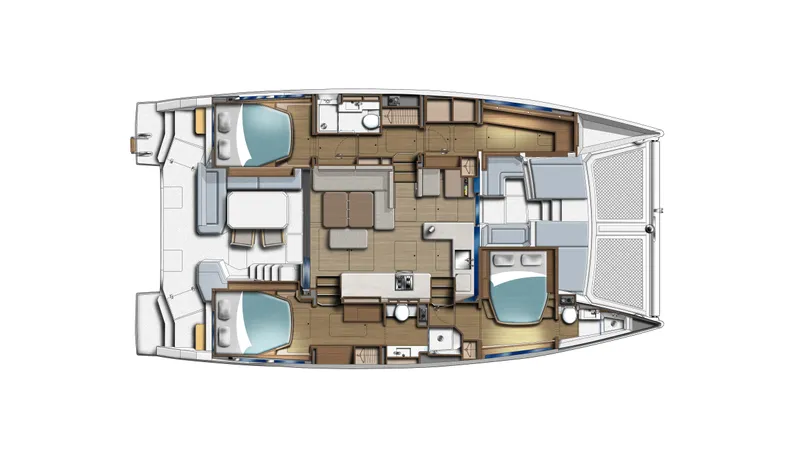C1019 Yacht Photos Pics Floor plan of 2025 Leopard 46 catamaran, featuring spacious cabins and modern amenities.