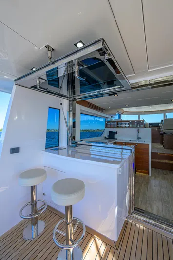 Fluke Yacht Photos Pics 2020 Kadey-Krogen 54 Summit Motoryacht interior with modern bar and seating area.