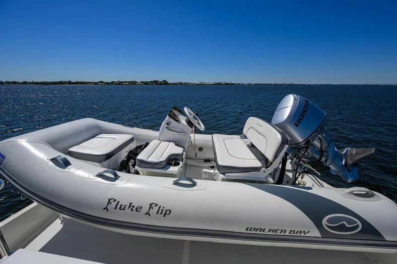 Fluke Yacht Photos Pics Inflatable boat "Fluke Flip" on Kadey-Krogen 54 Summit Motoryacht, 2020, with Honda outboard motor.
