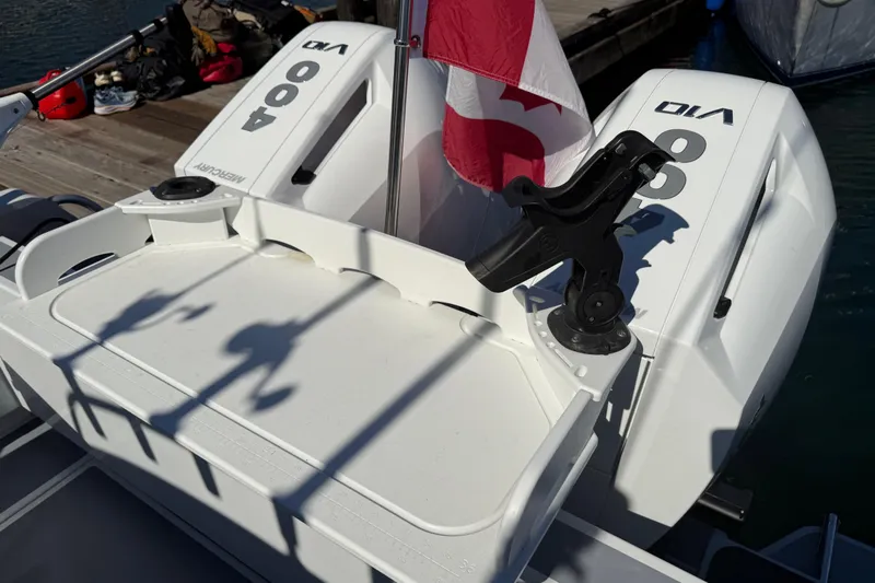 Hardy Yacht Photos Pics 2020 Coastal Craft 33 ProFish boat with dual Mercury 400 engines and Canadian flag.