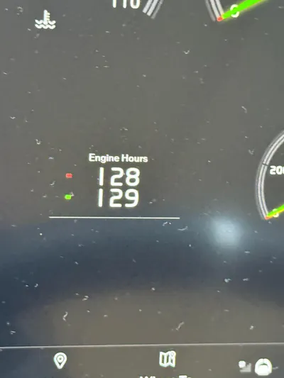  Yacht Photos Pics Dashboard display showing engine hours of 128 and 129 on Azimut Fly 53, 2023 model.