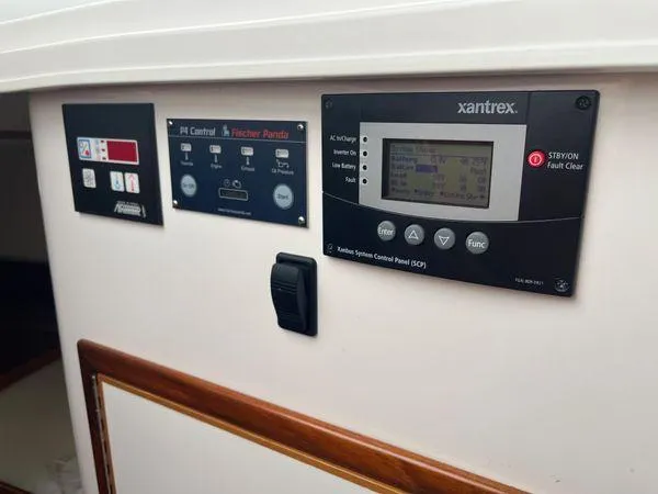 Yacht Photos Pics Control panels on a 2018 True North 34OE boat, featuring Xantrex system.