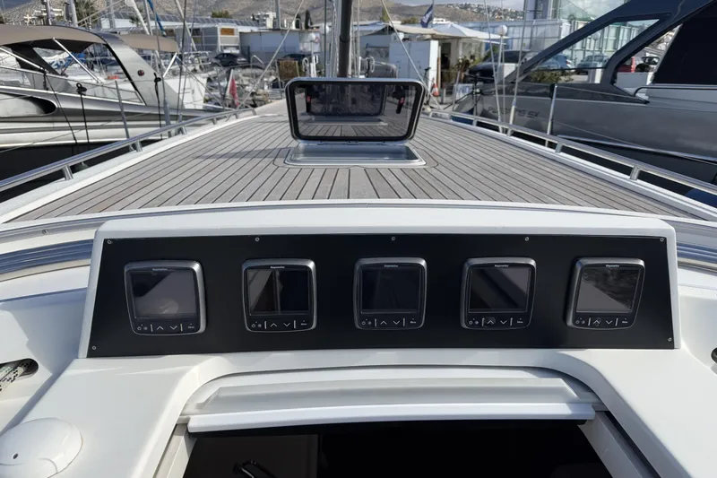 Heartbreaker Yacht Photos Pics Deck view of 2011 X-Yachts X-55 sailboat with navigation instruments.