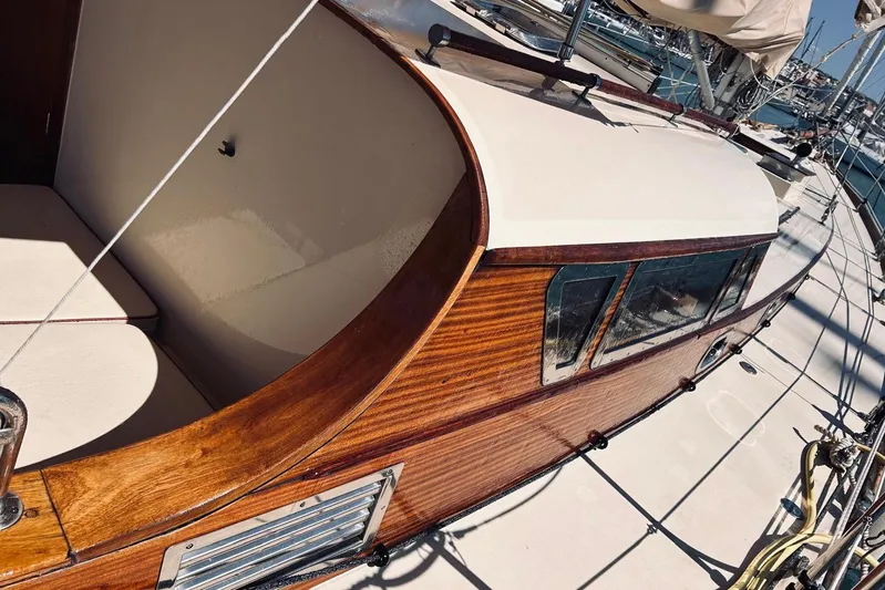 Aria Di Mare Yacht Photos Pics Custom Classic Yawl 2013 with polished wood finish and sleek cabin design.