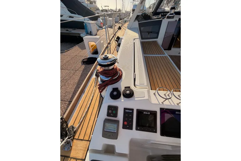 Bella Yacht Photos Pics 2017 Beneteau Oceanis 45 yacht deck with navigation instruments and winch.