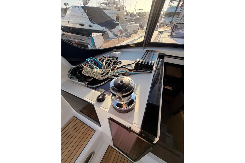 Bella Yacht Photos Pics Beneteau Oceanis 45 yacht deck with ropes and winch, 2017 model.