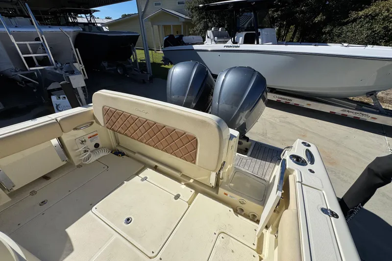  Yacht Photos Pics 2019 Chris-Craft Catalina 30 boat with dual outboard engines, docked outdoors.