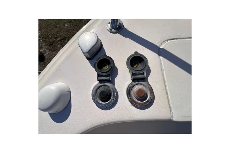  Yacht Photos Pics 2007 Grady-White Marlin 300 boat deck with open fuel and water caps.