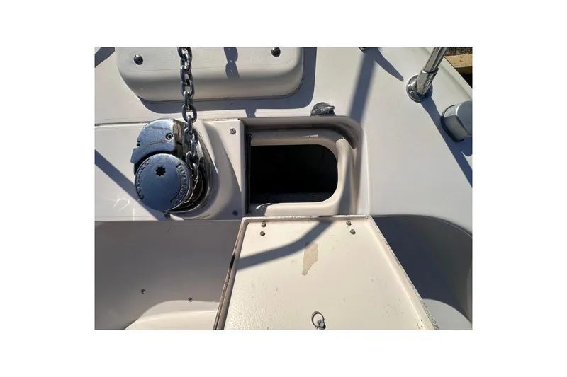  Yacht Photos Pics 2007 Grady-White Marlin 300 boat anchor chain and storage compartment.