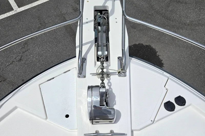 Tranquila Yacht Photos Pics 2023 Cutwater C-288 Coupe boat anchor system with stainless steel fittings.