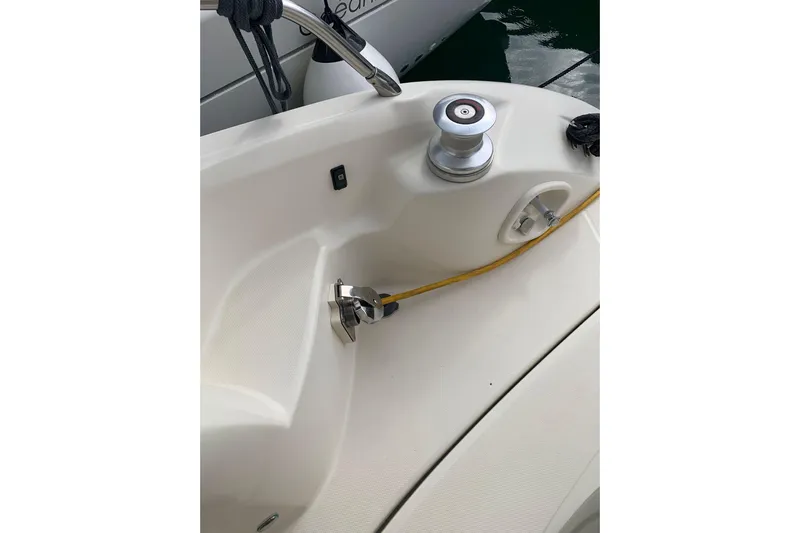  Yacht Photos Pics 2009 Cranchi Mediterranee 43 HT yacht deck with winch and rope detail.