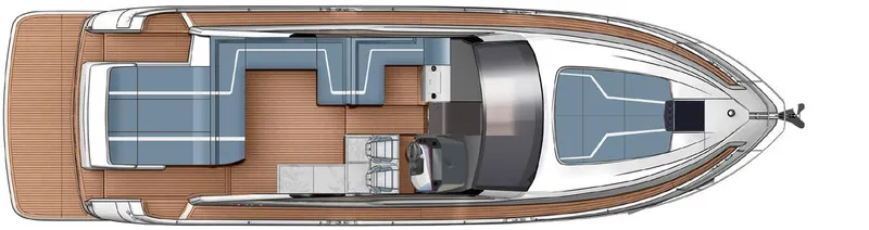 New For 2026 Yacht Photos Pics Top view of 2025 Fairline Targa 50 Open yacht layout, featuring spacious seating and deck areas.