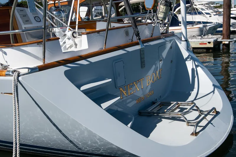 Next Boat Yacht Photos Pics 2007 Morris Ocean Series 45 sailboat docked, featuring "Next Boat" nameplate, New York.