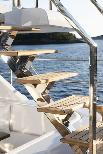 Atlantika Yacht Photos Pics Stainless steel and wood yacht stairs with ocean view, Custom Sailing Yacht 2013.