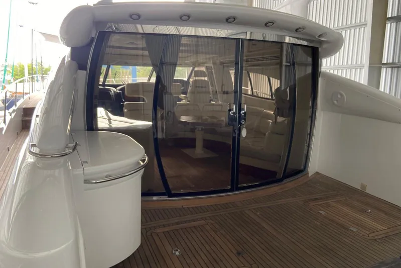  Yacht Photos Pics Luxury Sunseeker Predator 80 yacht interior with sleek design, featuring spacious seating and elegant finishes.