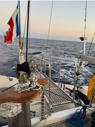 Hama Yacht Photos Pics Sailing on a 1994 Custom ABATS Gulet Ketch, ocean view at sunset.