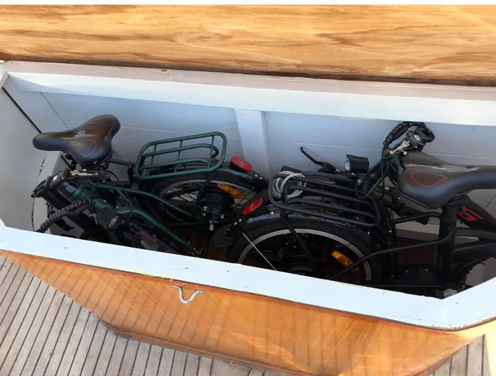 Hama Yacht Photos Pics Two bicycles stored in a wooden compartment on a 1994 Custom ABATS Gulet Ketch.