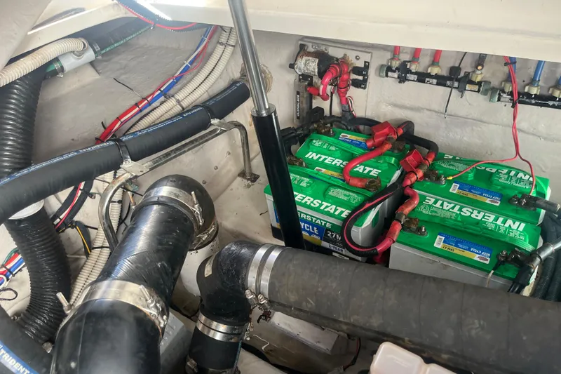  Yacht Photos Pics Engine compartment of 2007 Sea Ray 38 Sundancer with Interstate batteries and wiring.