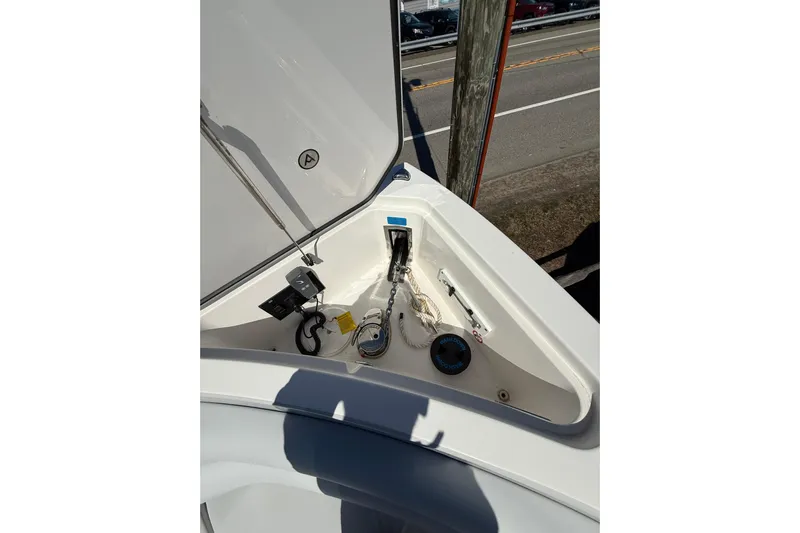 Andiamo Yacht Photos Pics 2023 Aviara AV32 I/O boat anchor compartment with chain and rope storage.