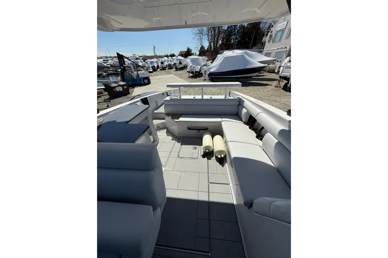 Andiamo Yacht Photos Pics 2023 Aviara AV32 I/O boat interior with spacious seating and modern design.