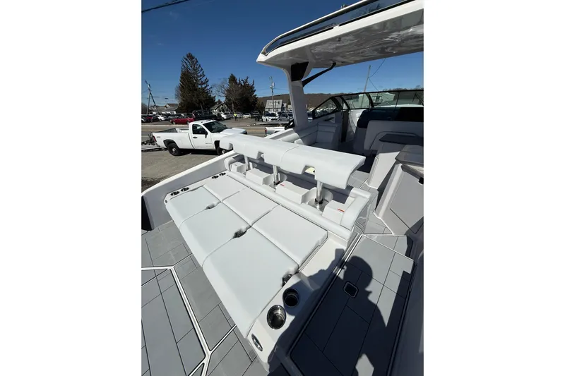 Andiamo Yacht Photos Pics 2023 Aviara AV32 I/O boat with luxurious seating and sleek design.