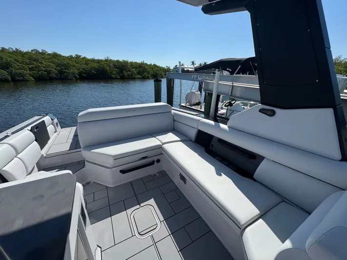  Yacht Photos Pics Interior of 2025 Aviara 28 Surf with luxurious seating.