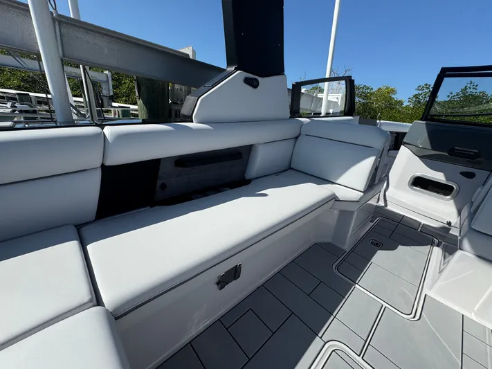  Yacht Photos Pics Interior of Aviara 28 Surf 2025 with luxurious seating.