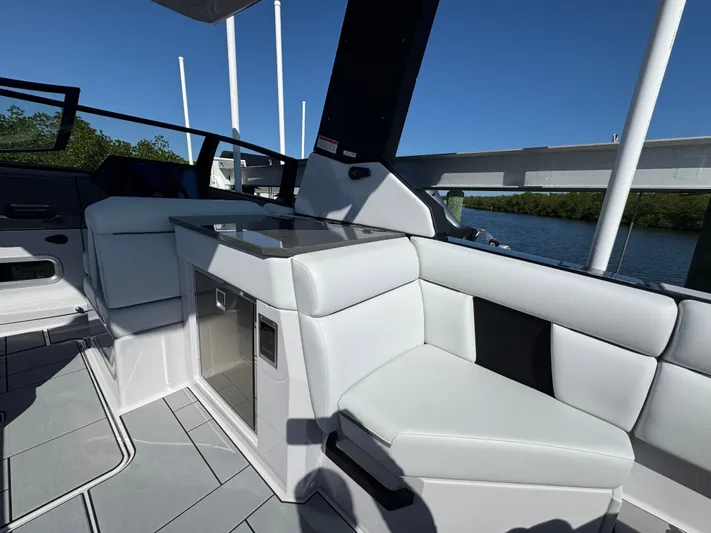  Yacht Photos Pics Interior of 2025 Aviara 28 Surf with luxurious seating.
