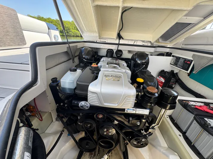  Yacht Photos Pics Engine compartment of 2025 Aviara 28 Surf with V8 engine.