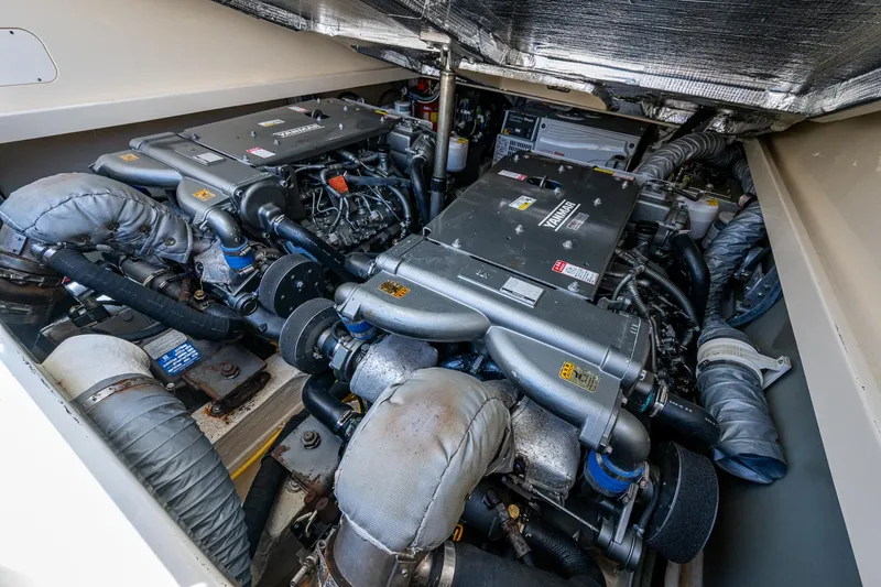 Norora Yacht Photos Pics Engine room of 2016 Hinckley Picnic Boat 37 MKIII with twin engines and mechanical components.