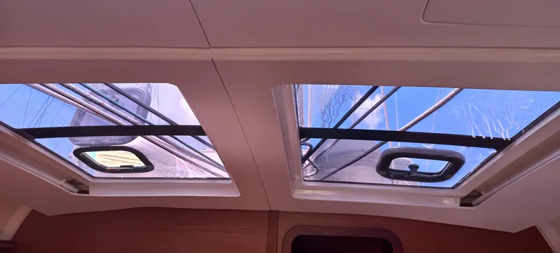 Pelican Yacht Photos Pics Interior view of 2020 Dufour 460 Grand Large yacht skylights.
